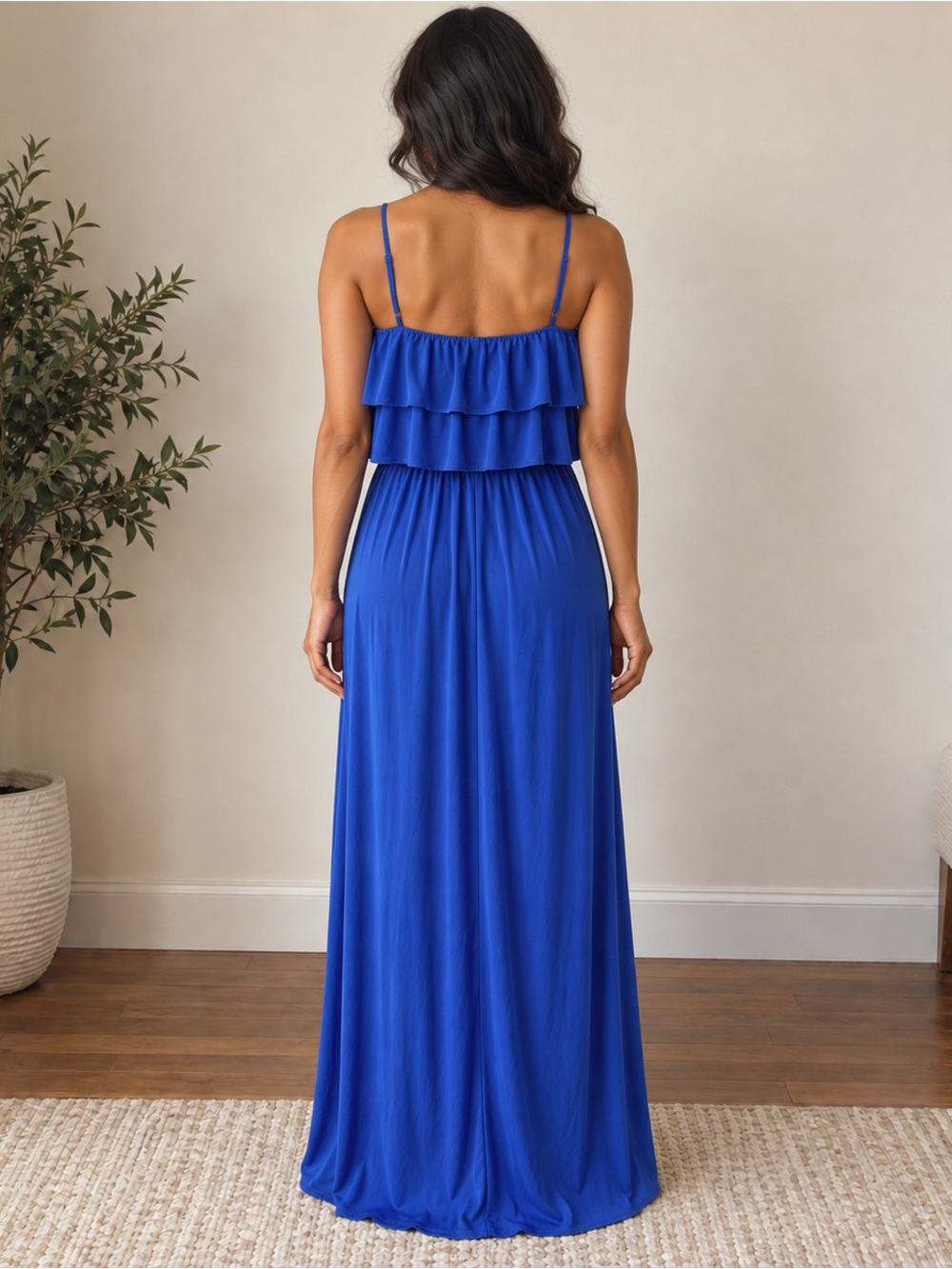 Suzi Chin Royal Blue Ruffle Convertible Strapless Maxi Dress Size 2